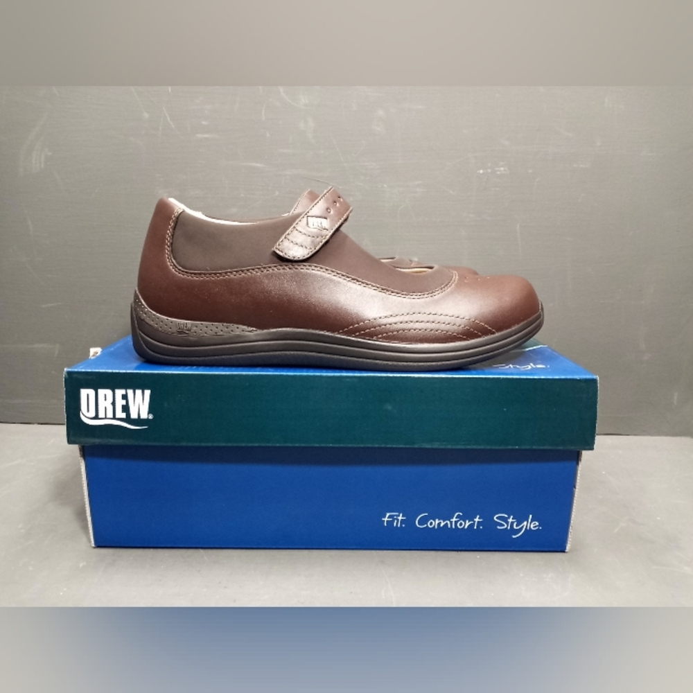 Drew Rose Mary Jane Hook & Loop Comfort Shoes Womens Size 9W Brown New With Box